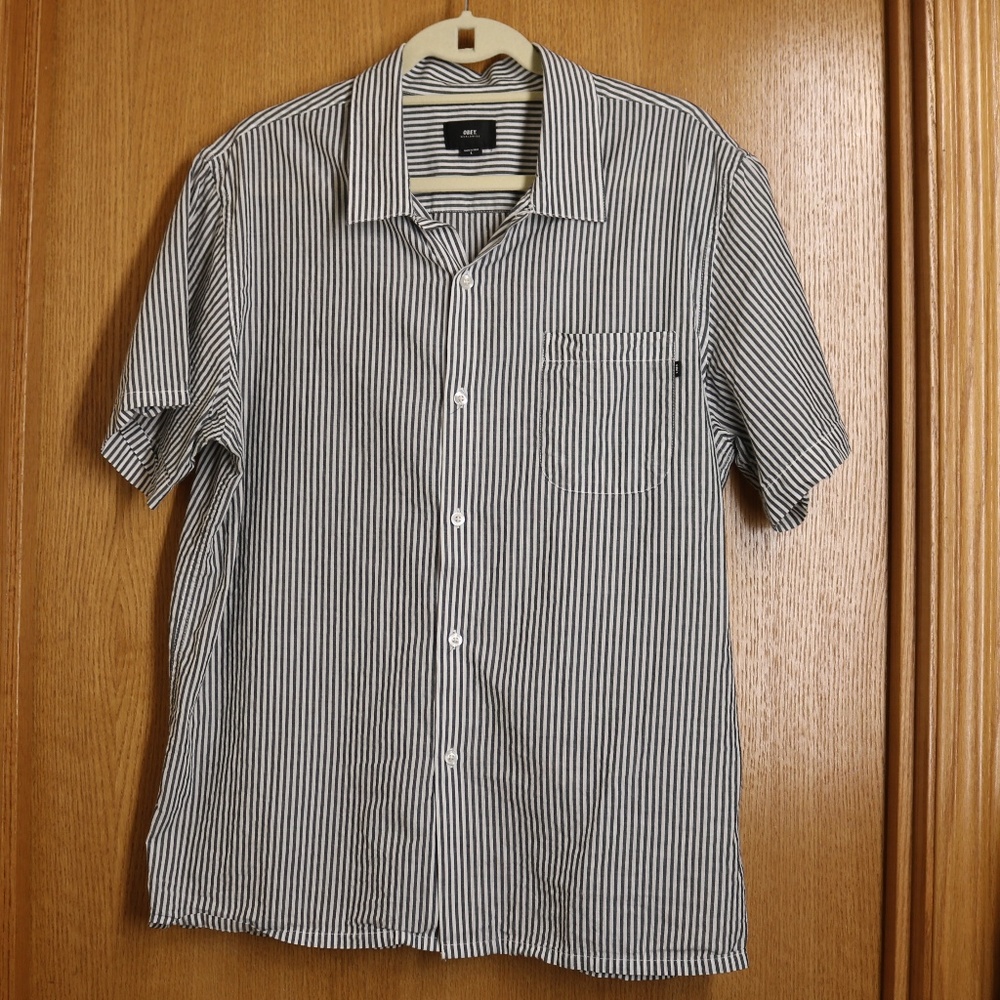 Men's Obey Lightweight Black/White Striped Shirt L